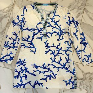 JMcLaughlin Stretchy Coral Print Tunic Top Size M EUC